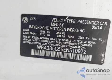 2014 BMW 328I xDrive from USA, damaged, VIN WBA3B5G56ENS10972
